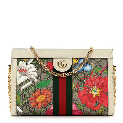 Gucci GG Supreme Monogram Flora Web Small Ophidia Chain Shoulder Bag White 1 of 11