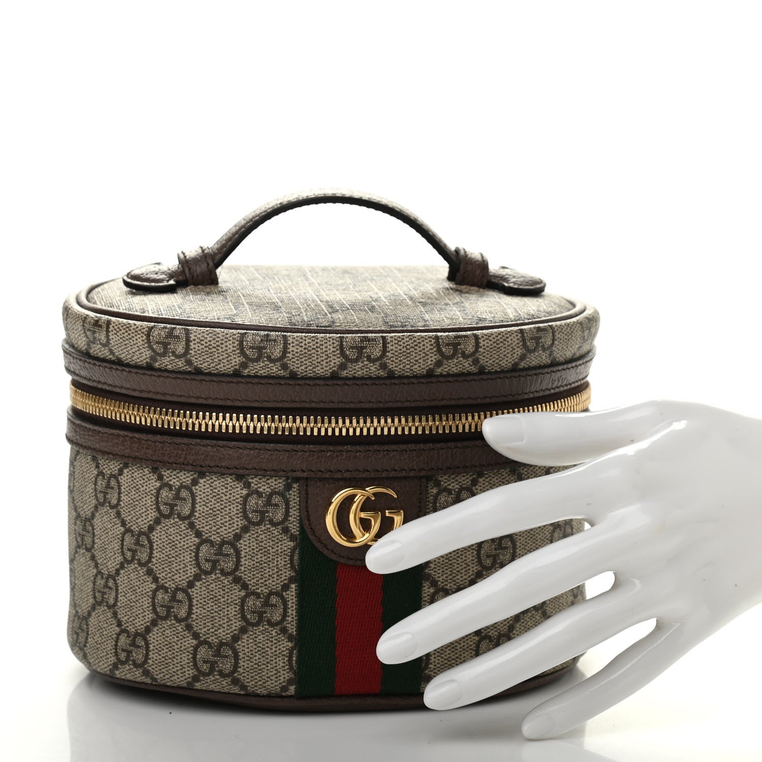 Gucci GG Supreme Monogram Textured Calfskin Web Ophidia Vanity Cosmetic Case Beige Ebony New Acero 2 of 7