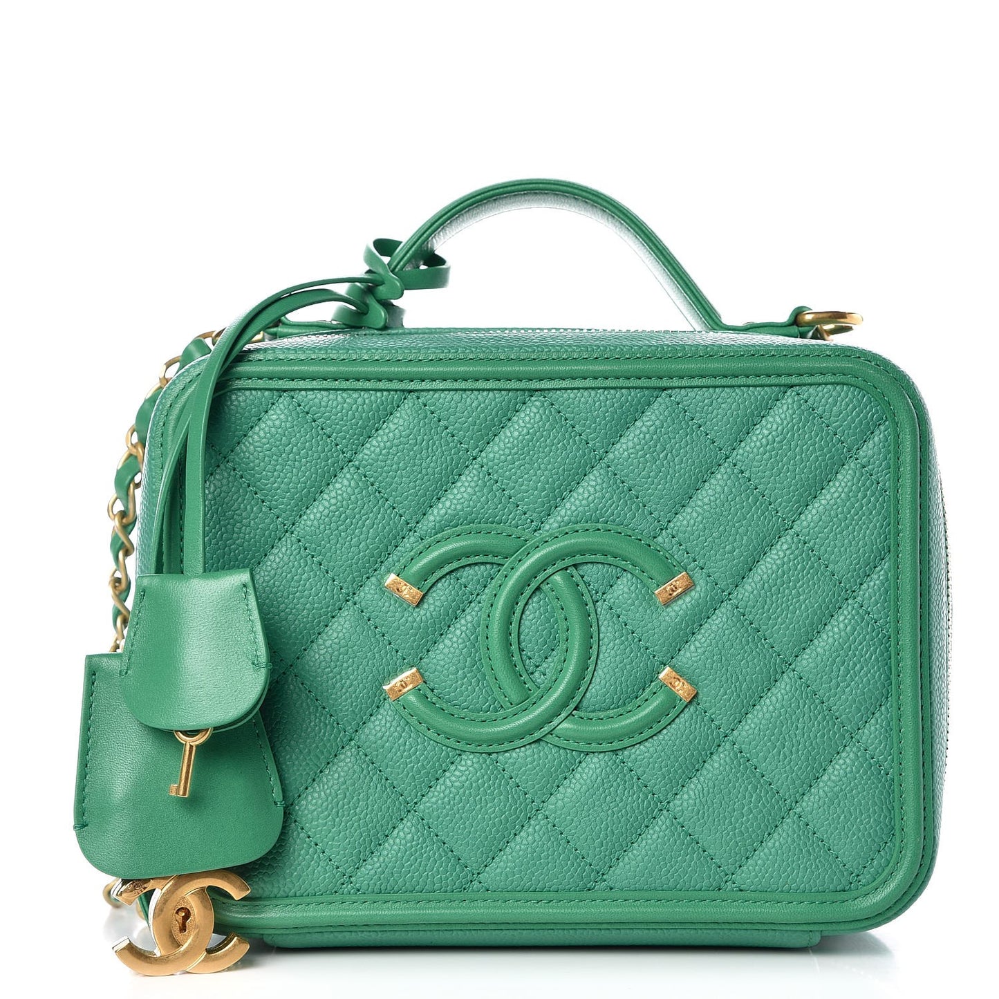 Caviar Quilted Medium CC Filigree Vanity Case Green