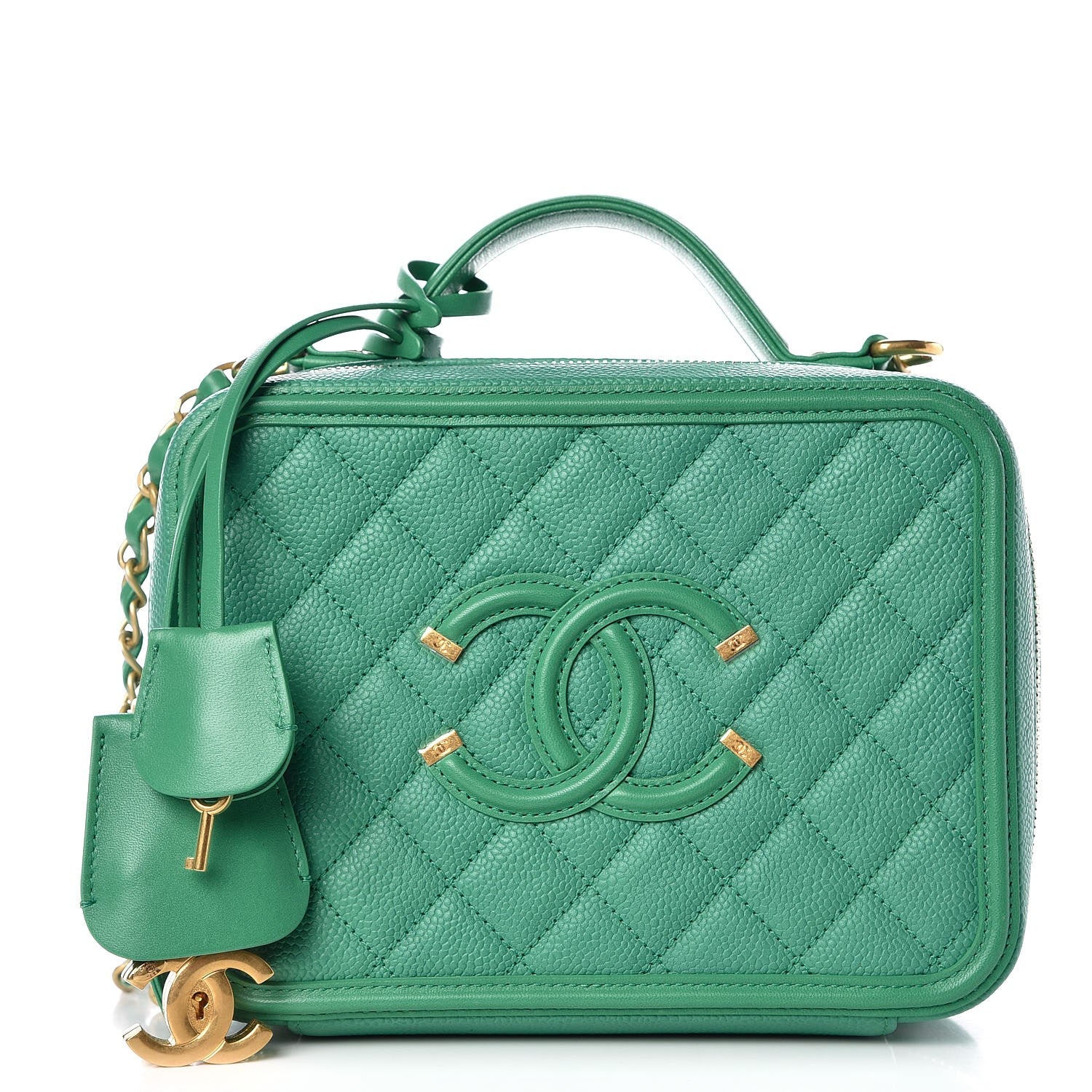 Chanel Caviar Quilted Medium CC Filigree Vanity Case Green 1 of 13