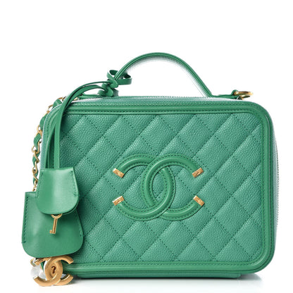 Chanel Caviar Quilted Medium CC Filigree Vanity Case Green 1 of 13