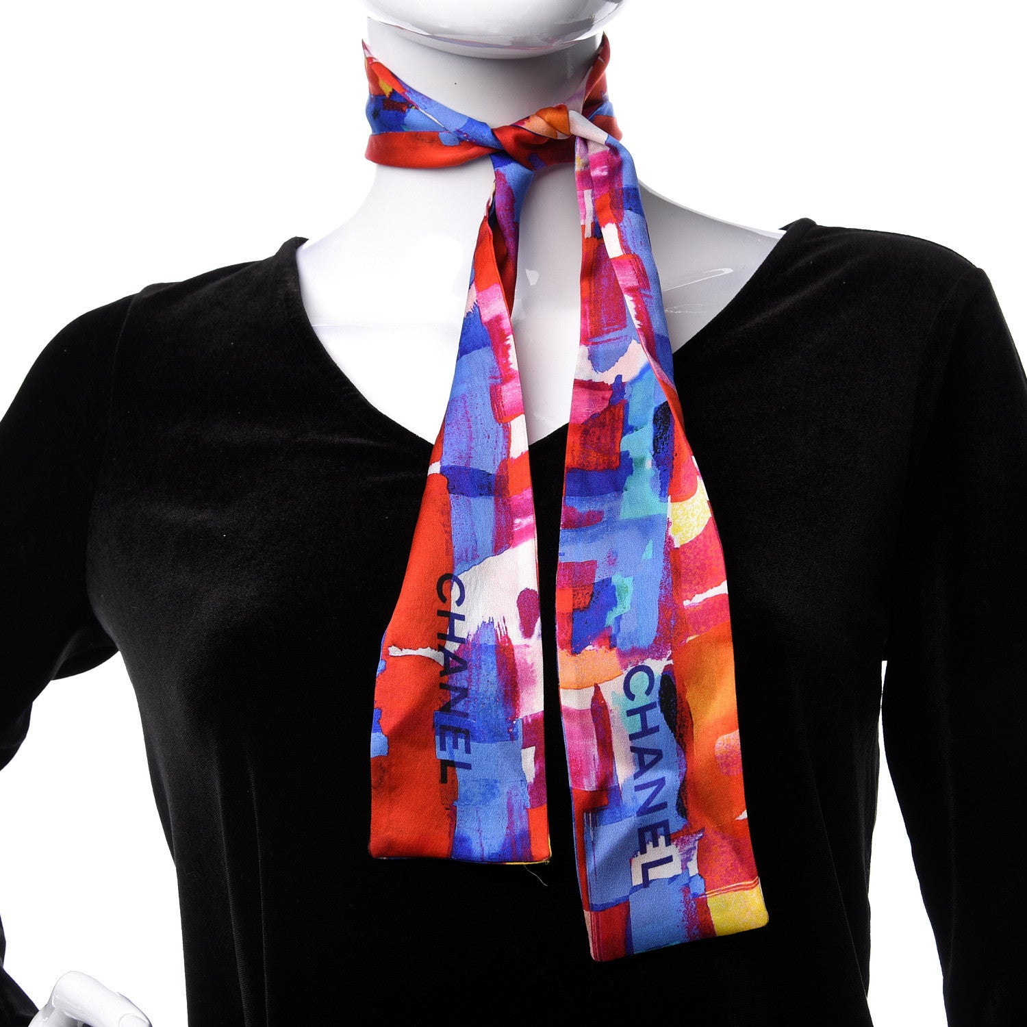Chanel Silk Slim Bandeau Scarf Blue Red 2 of 5