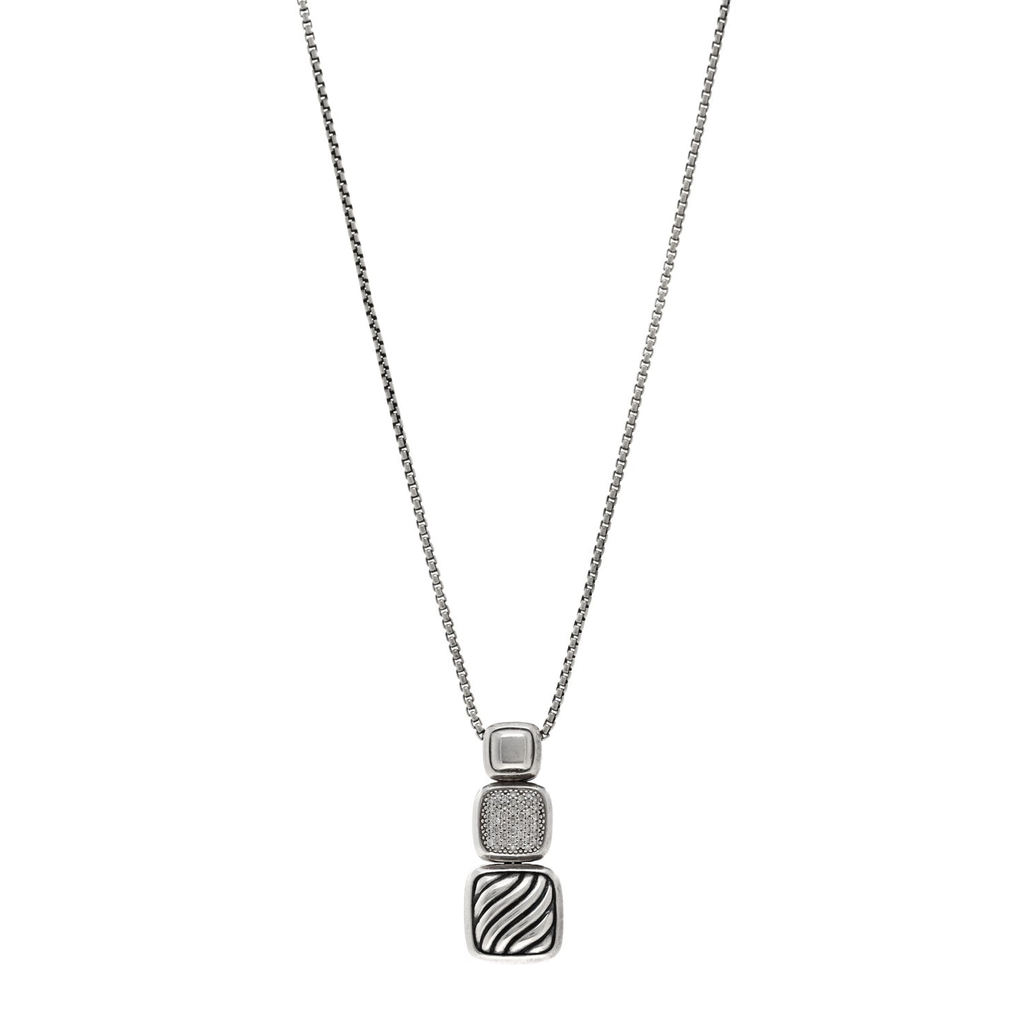 Sterling Silver Diamond Chiclet Triple Drop Necklace