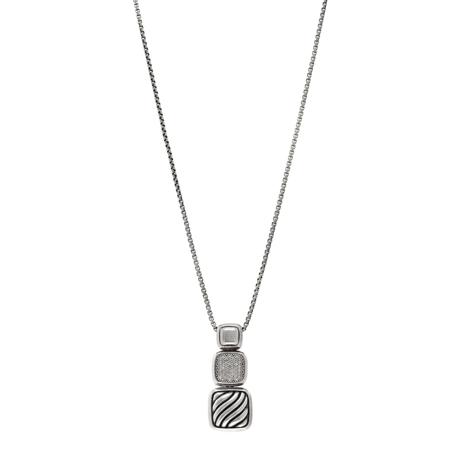 David Yurman Sterling Silver Diamond Chiclet Triple Drop Necklace 1 of 4