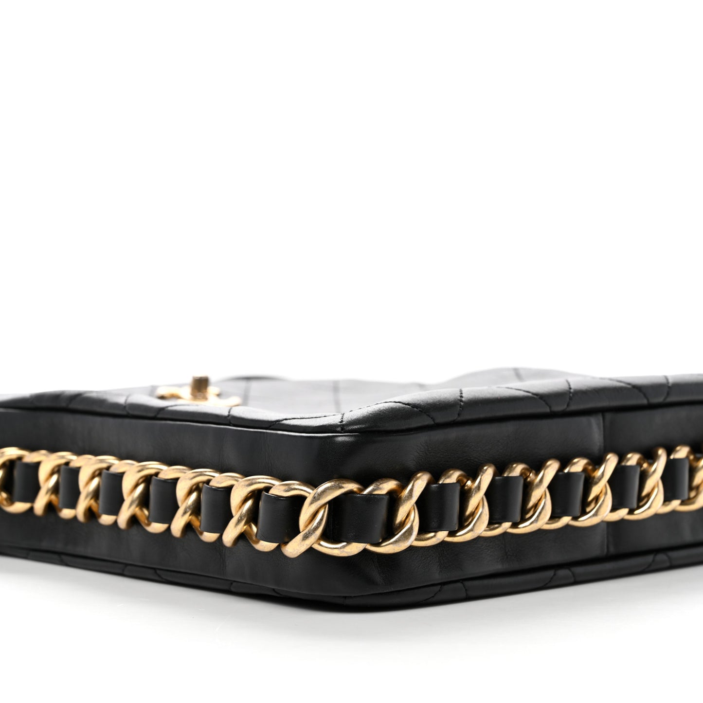 Calfskin Quilted Framing Chain Hobo Black