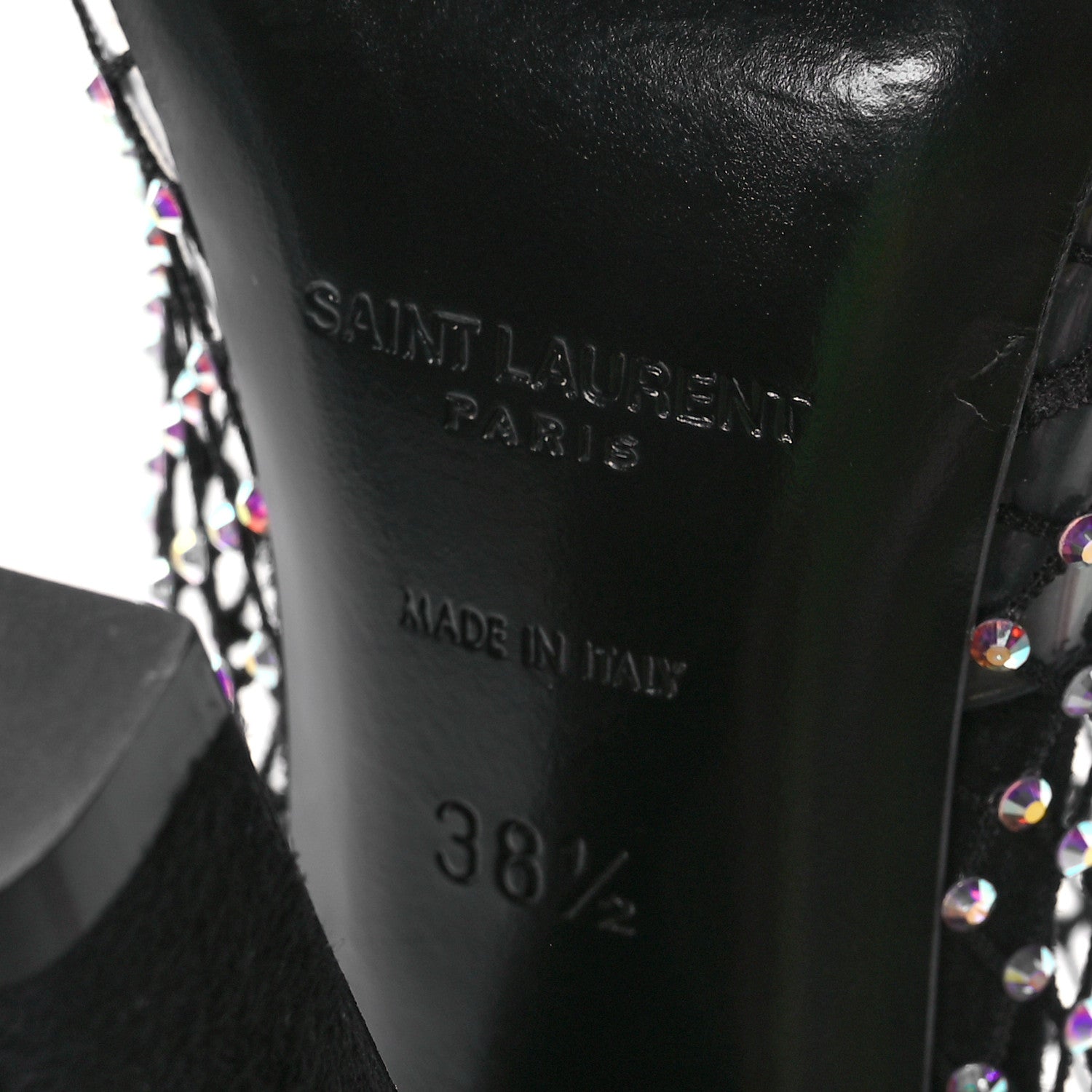 Saint Laurent Mesh Crystal Suede Koller 110 Knee High Boots 38.5 Black 7 of 10