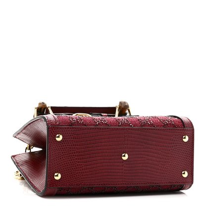 Gucci Moire Fabric Calfskin Rhinestone Monogram Monochrome Lizard Embossed Mini Diana Tote Bag Red 4 of 10
