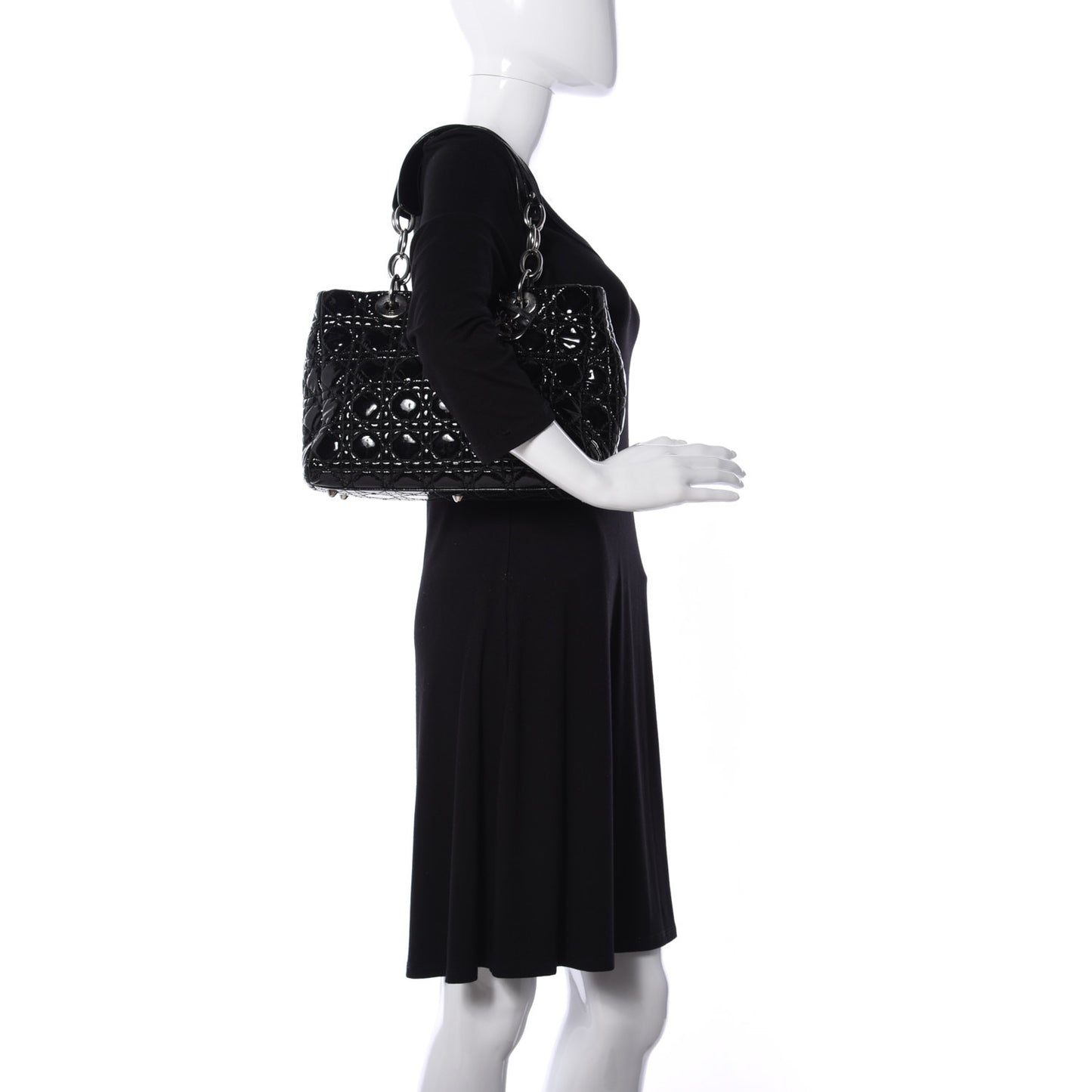 Patent Cannage Small Dior Soft Shopping Tote Black