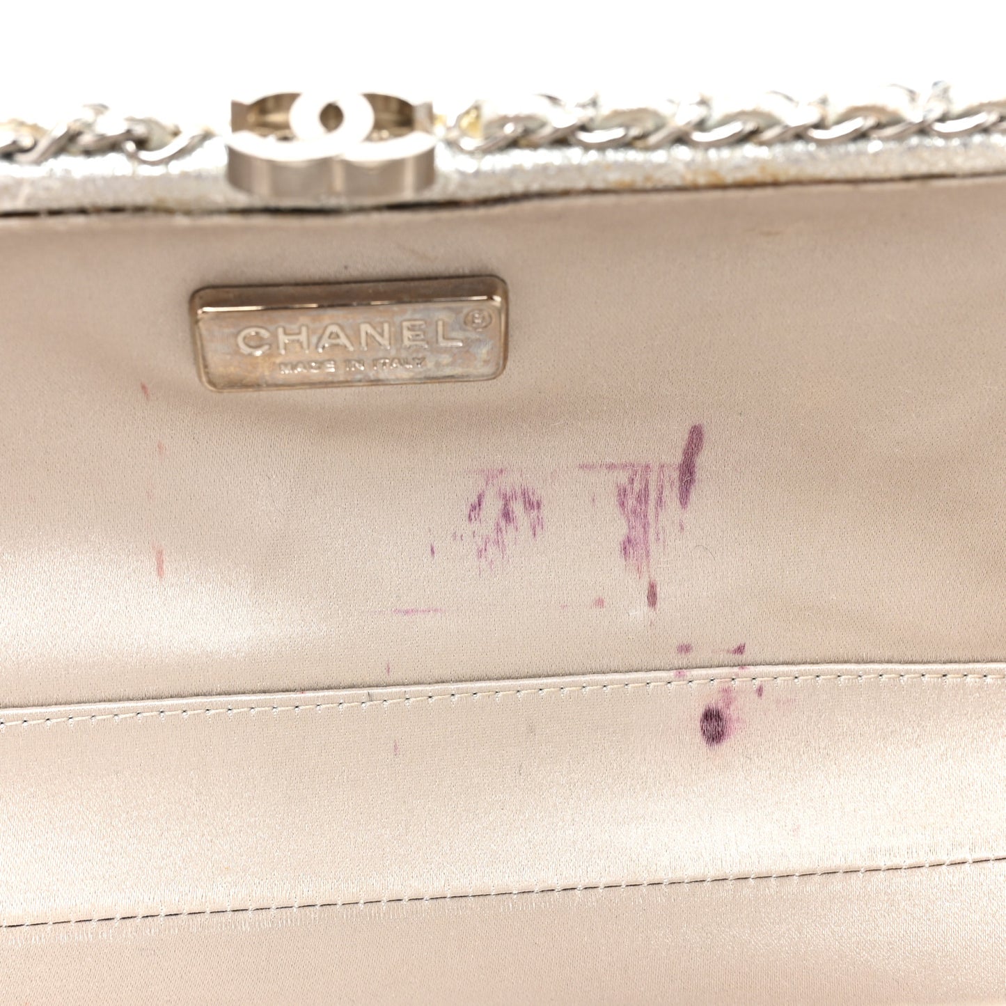 Metallic Lambskin Small Chain Around Clutch Silver