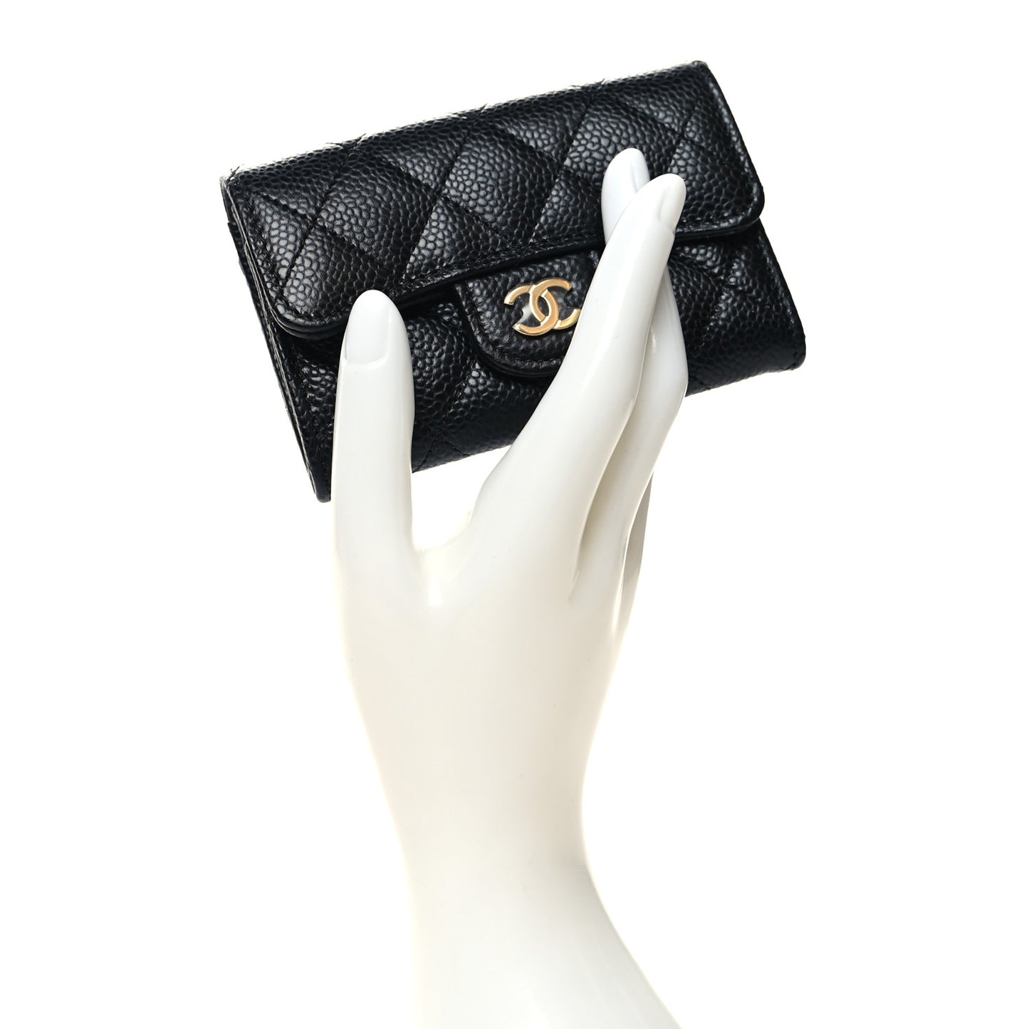Caviar Quilted Flap Card Holder Wallet Black