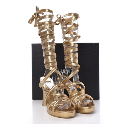 Chanel Laminated Lambskin Parthenon Platform Sandals 41 Gold 9 of 9