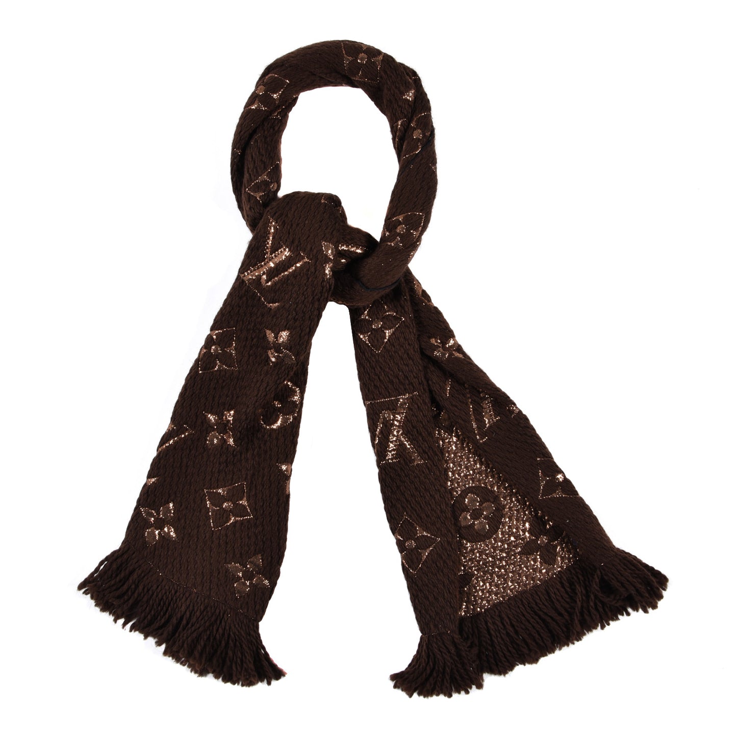 Wool Silk Logomania Shine Scarf Marron