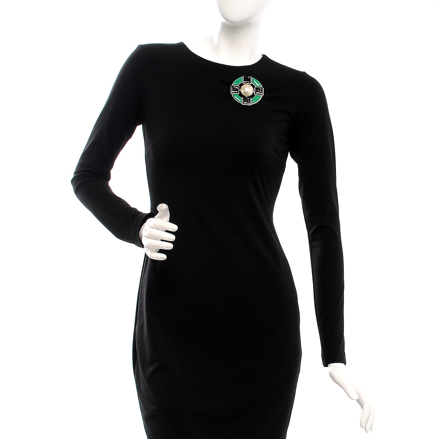 Chanel Pearl Glass Brooch Black Green 2 of 6