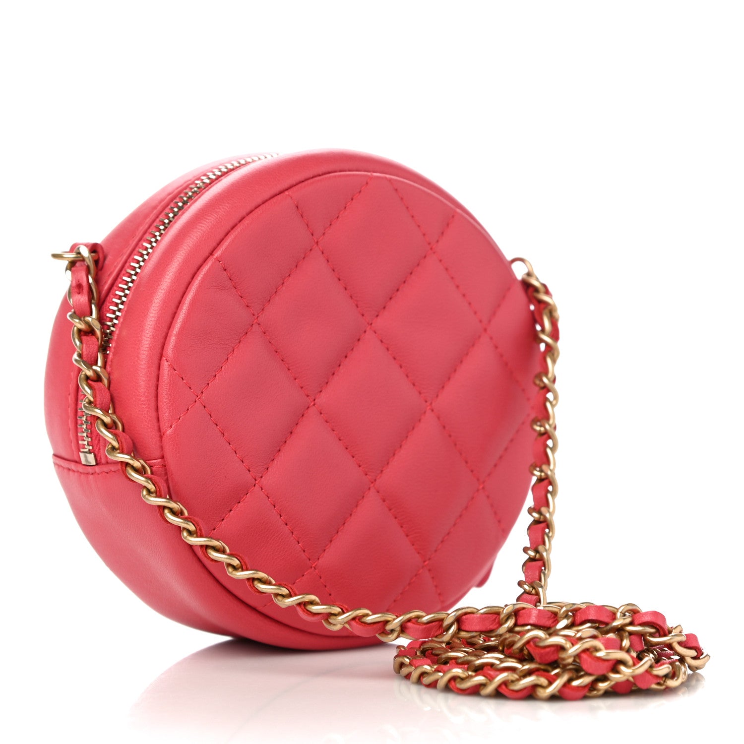 Chanel Lambskin Quilted Studded Round Clutch With Chain Dark Pink 3 of 10