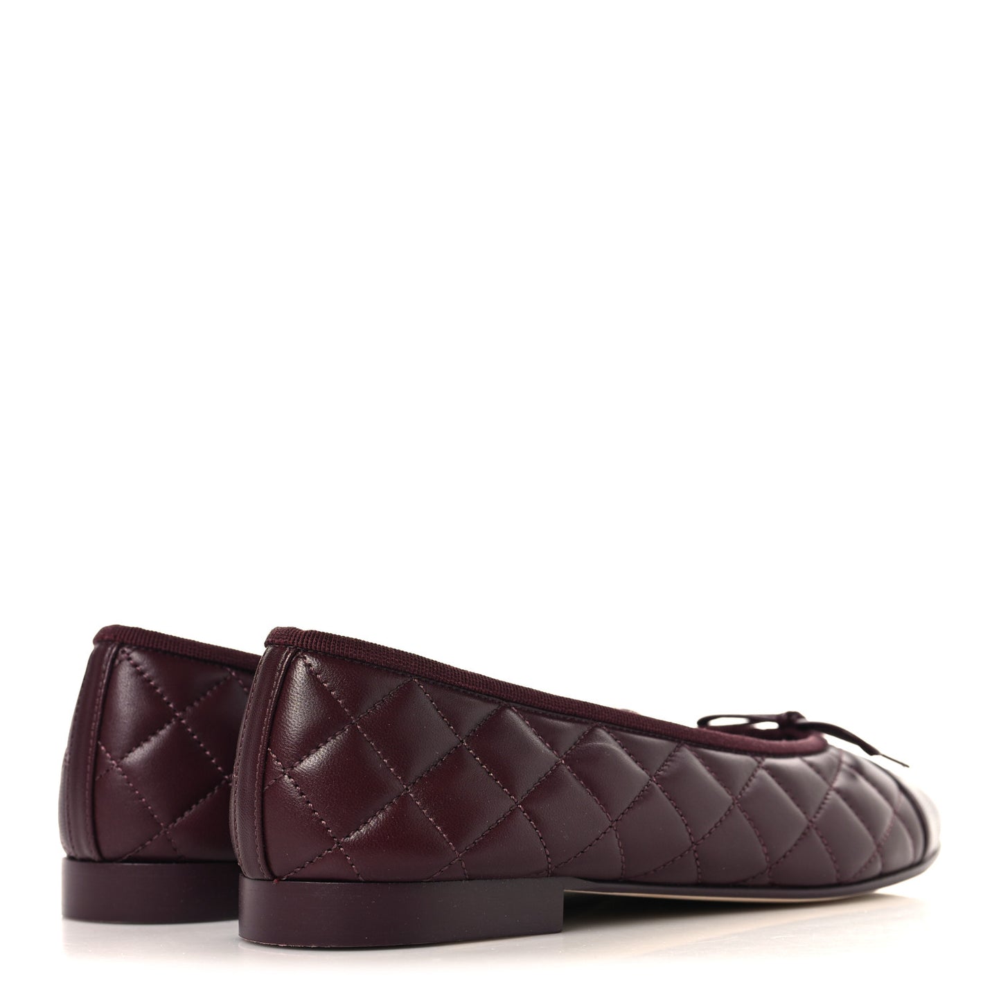 Lambskin Quilted CC Cap Toe Ballerina Flats 37.5 Dark Burgundy