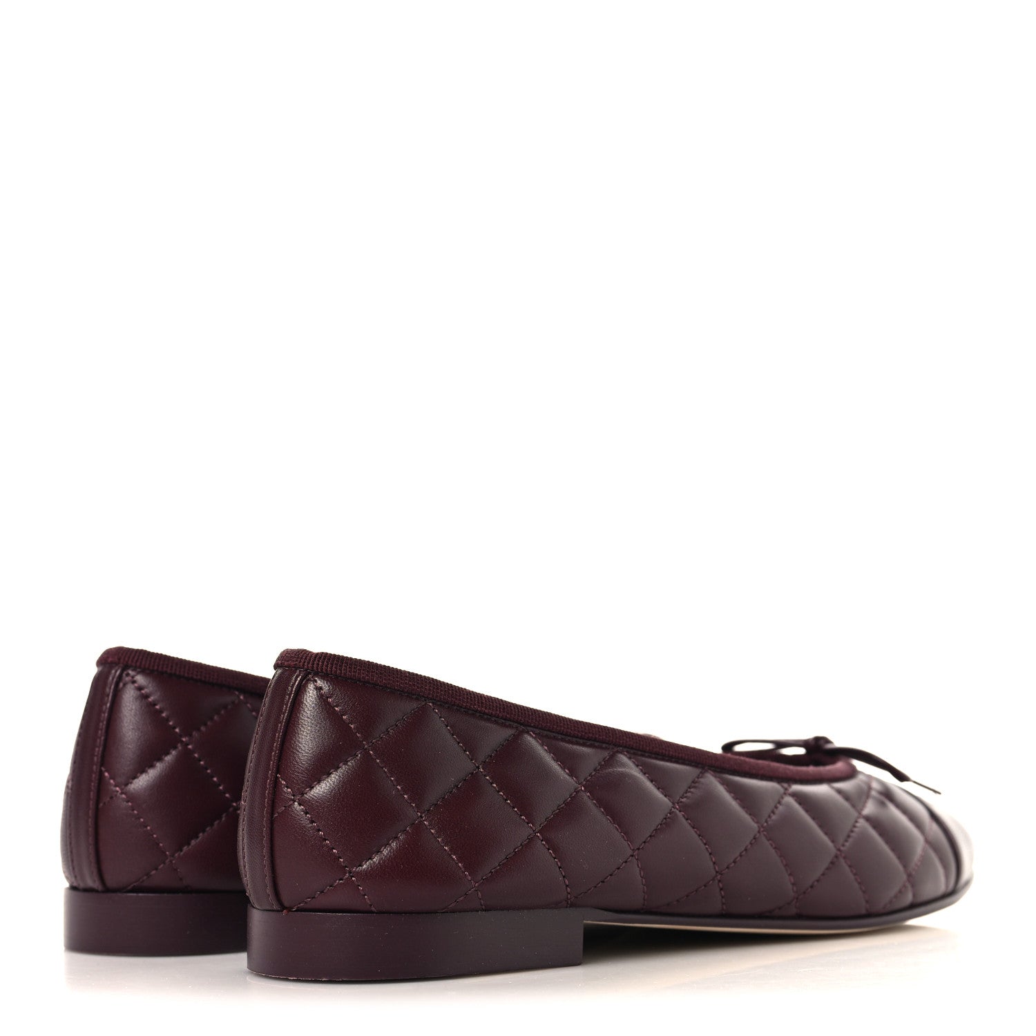 Chanel Lambskin Quilted CC Cap Toe Ballerina Flats 37.5 Dark Burgundy 5 of 10