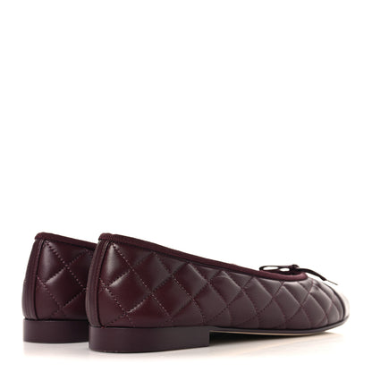 Chanel Lambskin Quilted CC Cap Toe Ballerina Flats 37.5 Dark Burgundy 5 of 10