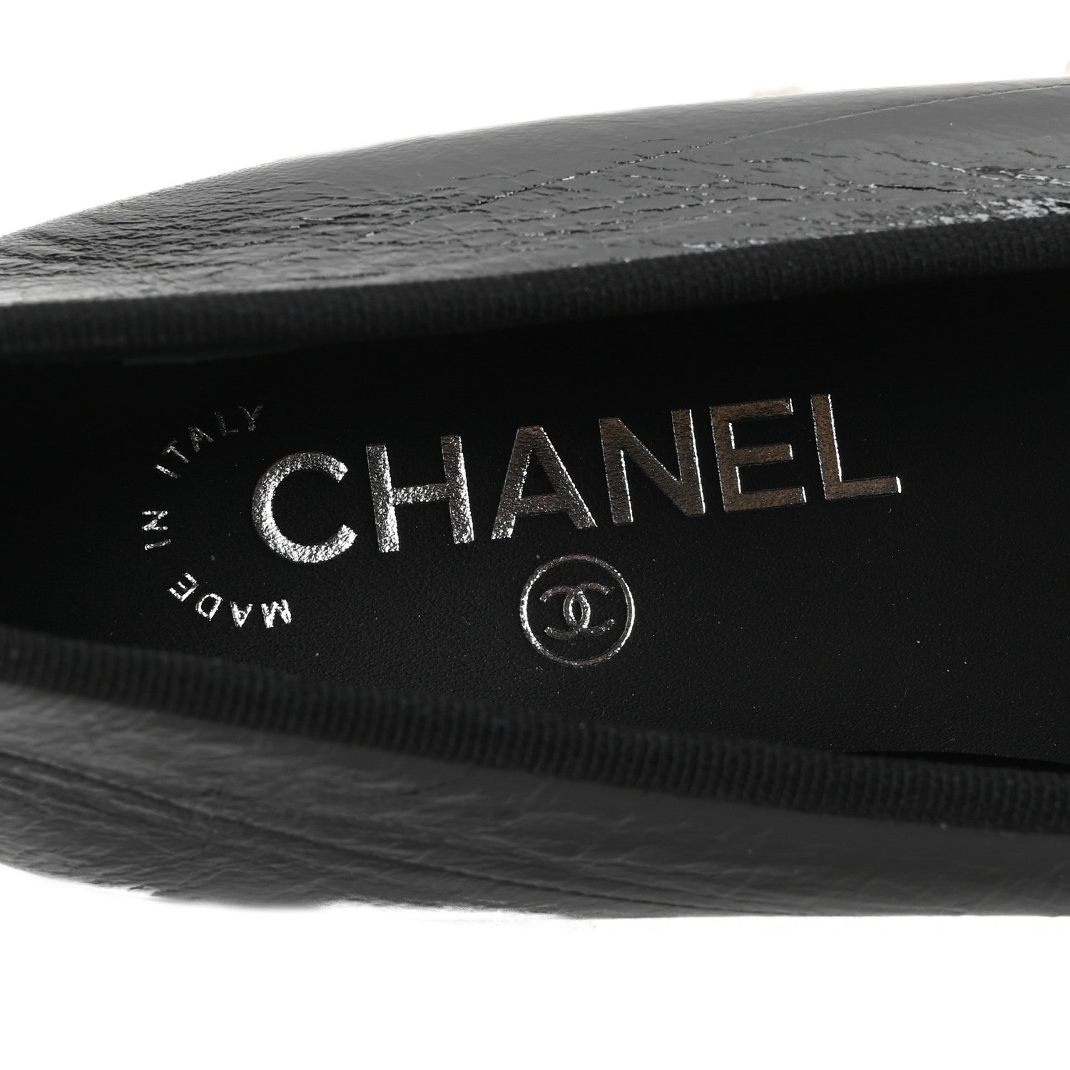 Chanel Crumpled Shiny Lambskin CC Cap Toe Ballerina Flats 37 Black White 8 of 10