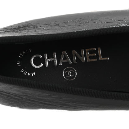 Chanel Crumpled Shiny Lambskin CC Cap Toe Ballerina Flats 37 Black White 8 of 10
