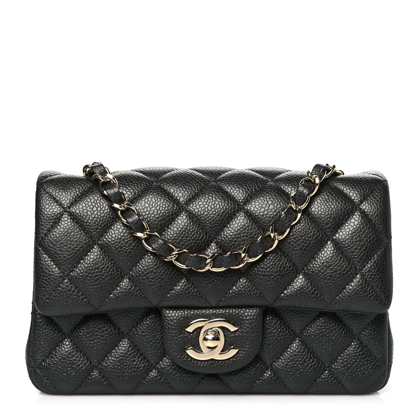Metallic Caviar Quilted Mini Rectangular Flap Dark Grey
