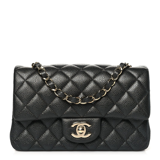 Metallic Caviar Quilted Mini Rectangular Flap Dark Grey