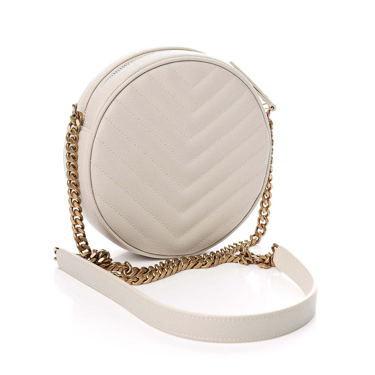 Grain De Poudre Matelasse Chevron Quilted Round Vinyle Camera Bag White