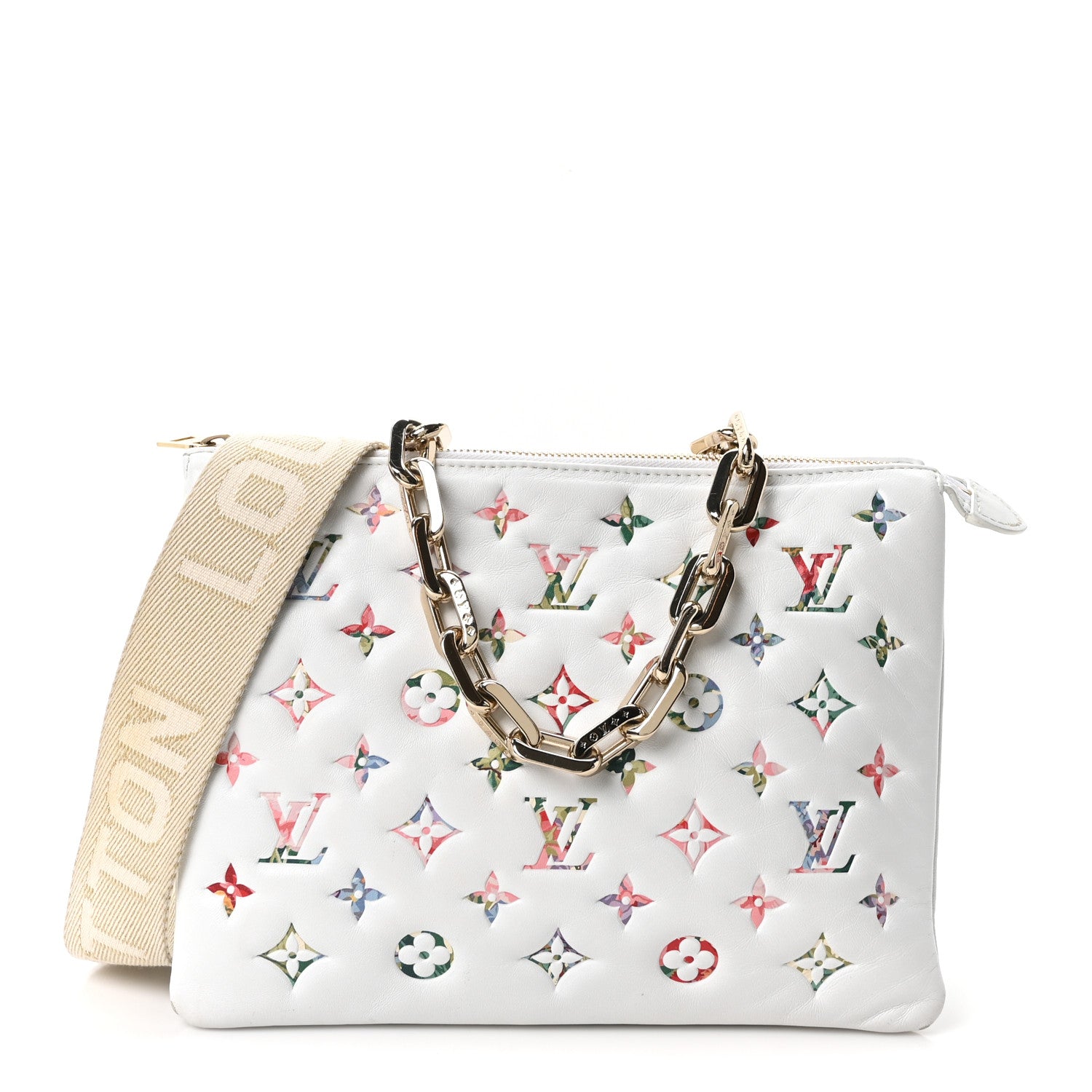 Louis Vuitton Lambskin Embossed Monogram LV Garden Coussin PM Cream 1 of 9