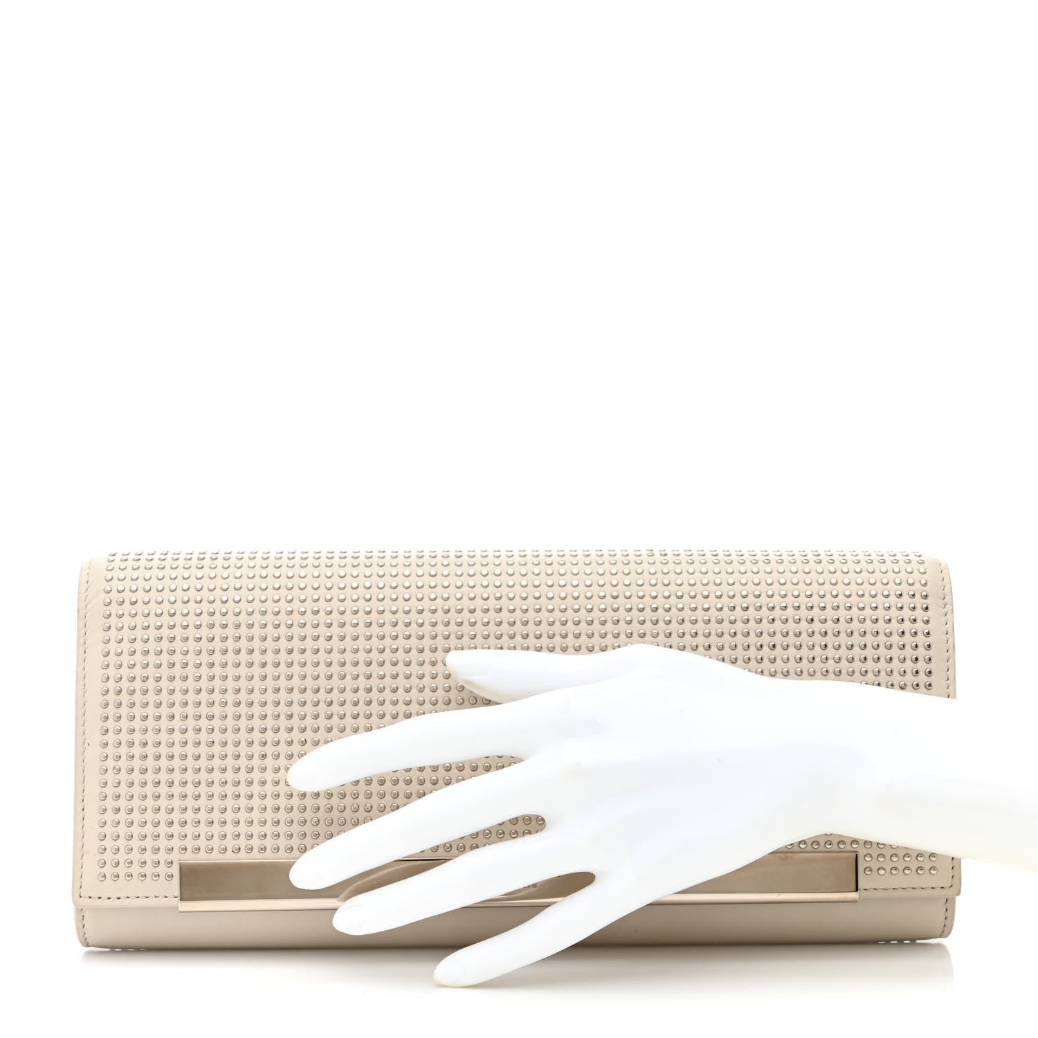 Saint Laurent Calfskin Studded Lutetia Flap Clutch White 2 of 13