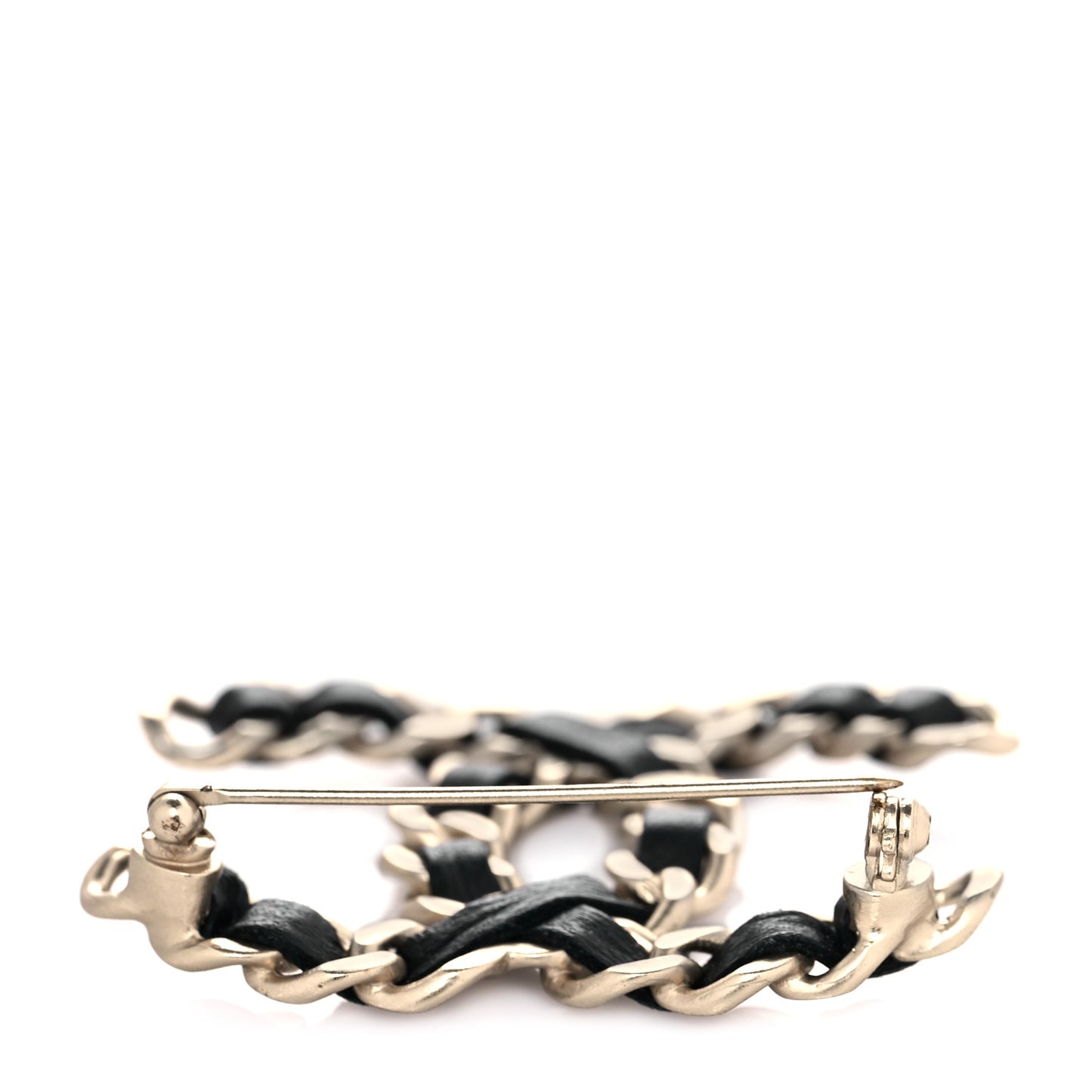 Lambskin Chain CC Brooch Black Gold