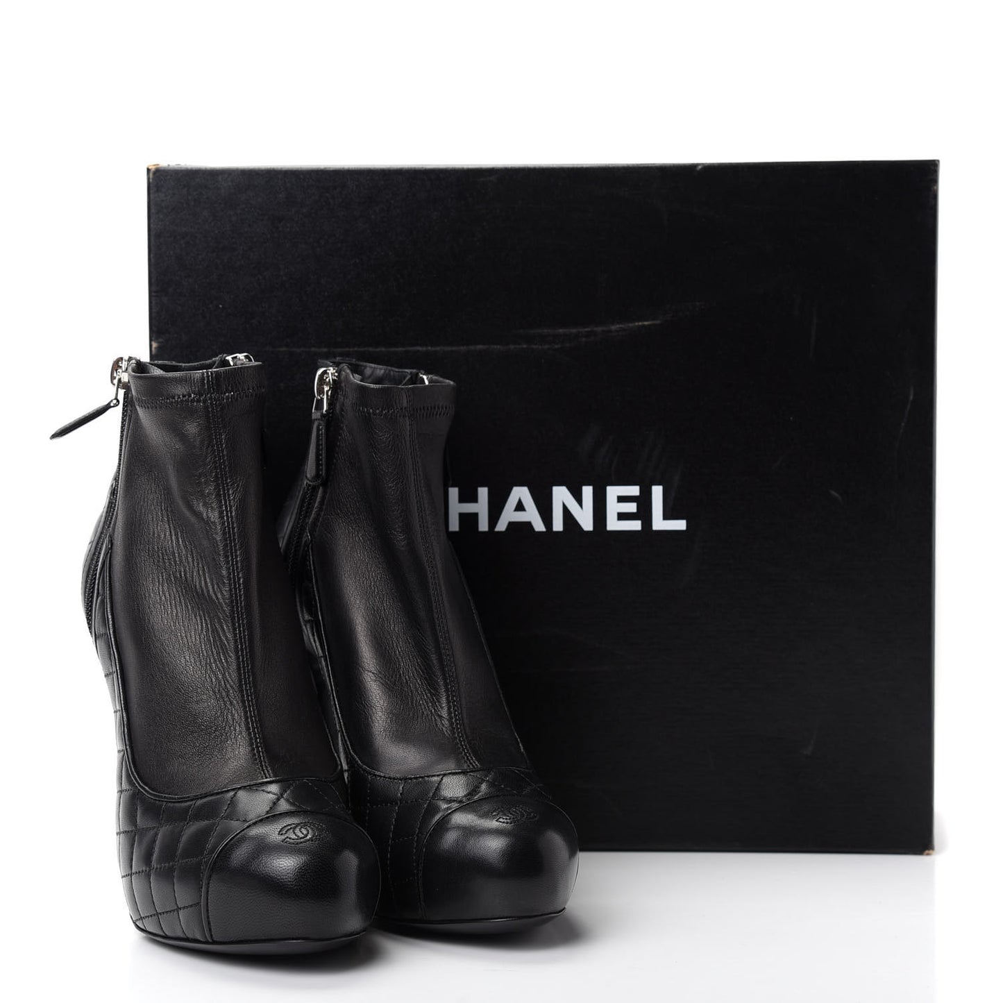 Lambskin Quilted CC Booties 38 Black