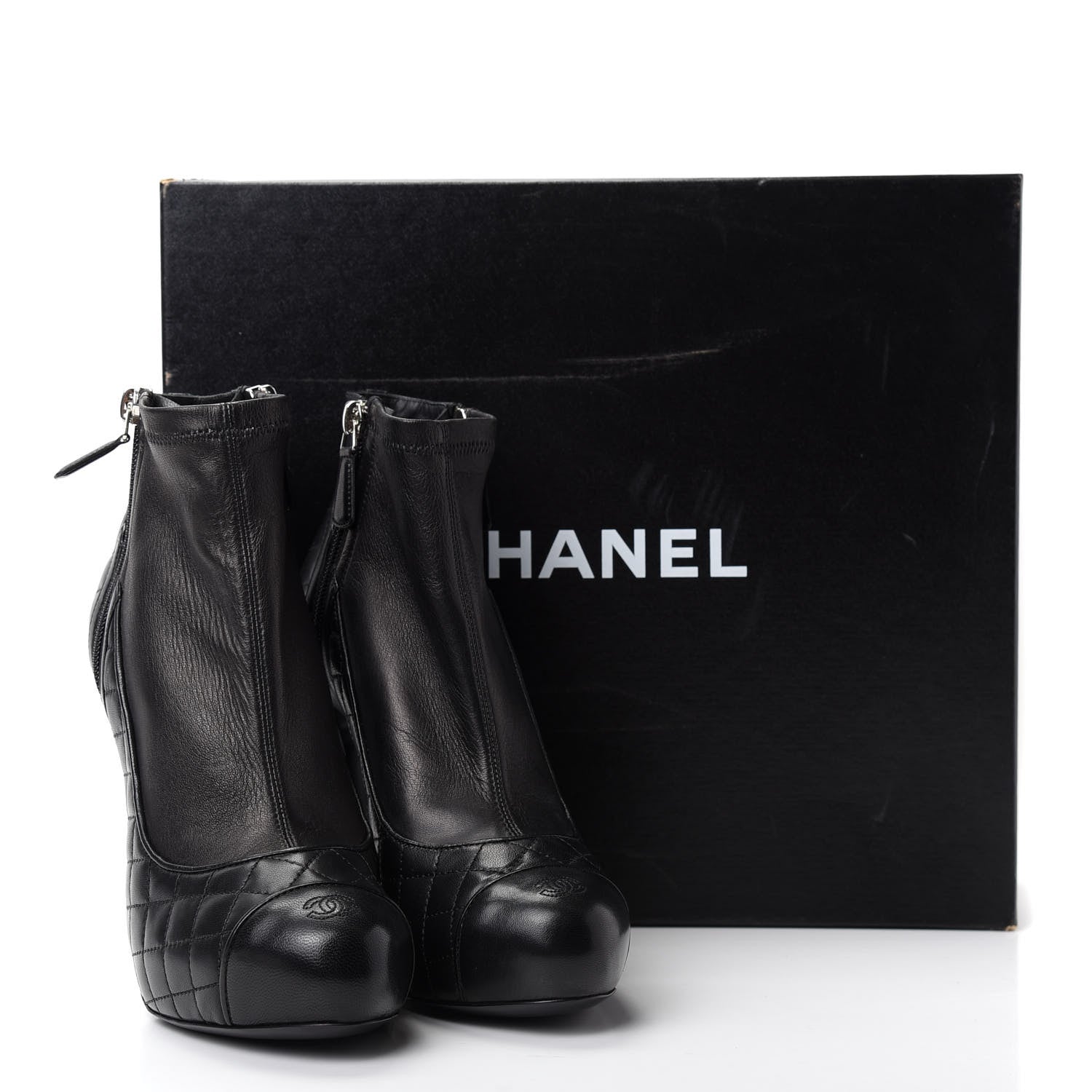 Chanel Lambskin Quilted CC Booties 38 Black 10 of 10