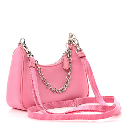 Prada Tessuto Nylon Saffiano Mini Re-Edition 2000 Shoulder Bag Begonia 3 of 12