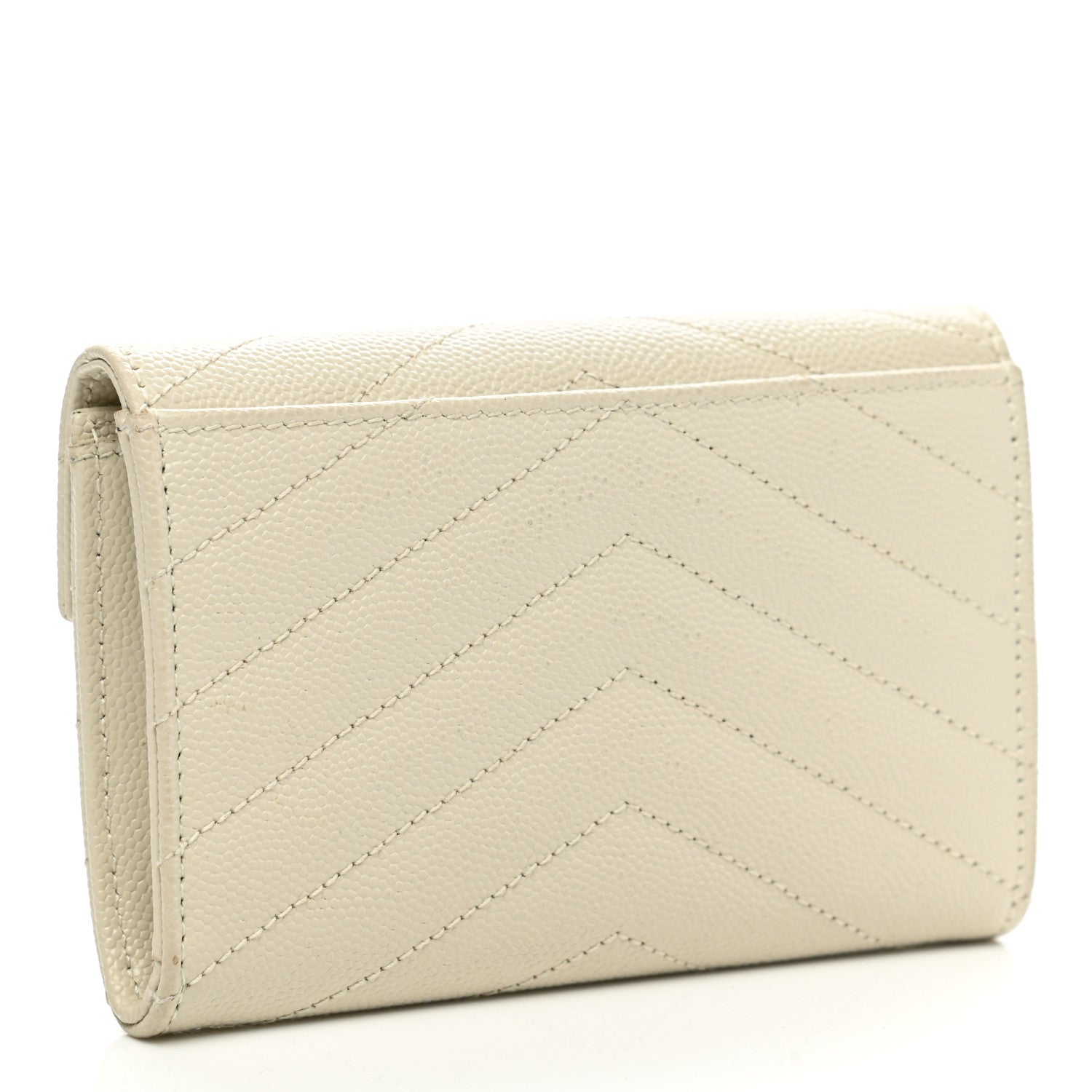 Saint Laurent Grain De Poudre Matelasse Chevron Small Monogram Envelope Wallet Crema Soft 3 of 10