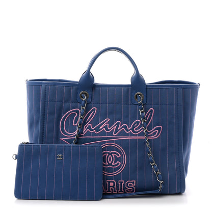 Chanel Canvas Calfskin Striped Medium Deauville Tote Blue 3 of 11