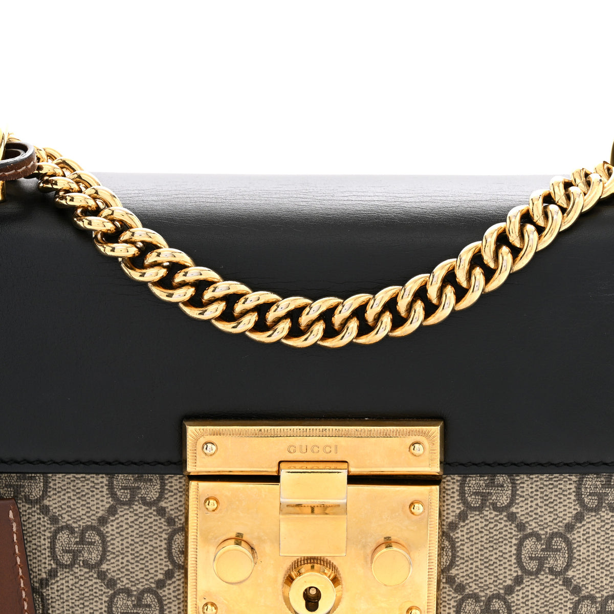 Gucci GG Supreme Monogram Calfskin Small Padlock Shoulder Bag Beige Black Cuir 8 of 12