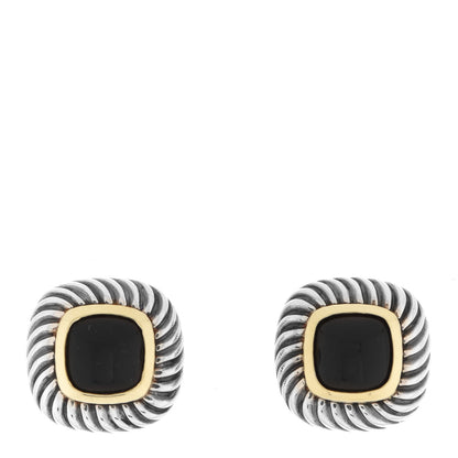 David Yurman Sterling Silver 14K Yellow Gold Black Onyx 7mm Albion Earrings 1 of 5