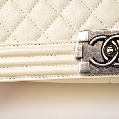 Chanel Lambskin Quilted Medium Boy Flap Dark White 14 of 16