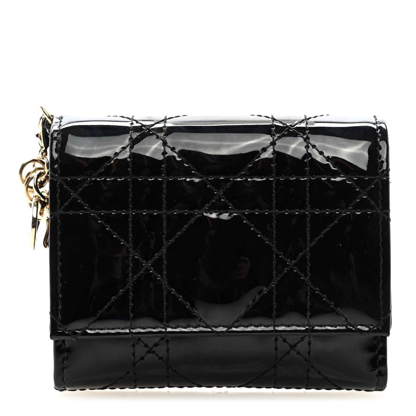 Patent Cannage Lady Dior Lotus Wallet Black
