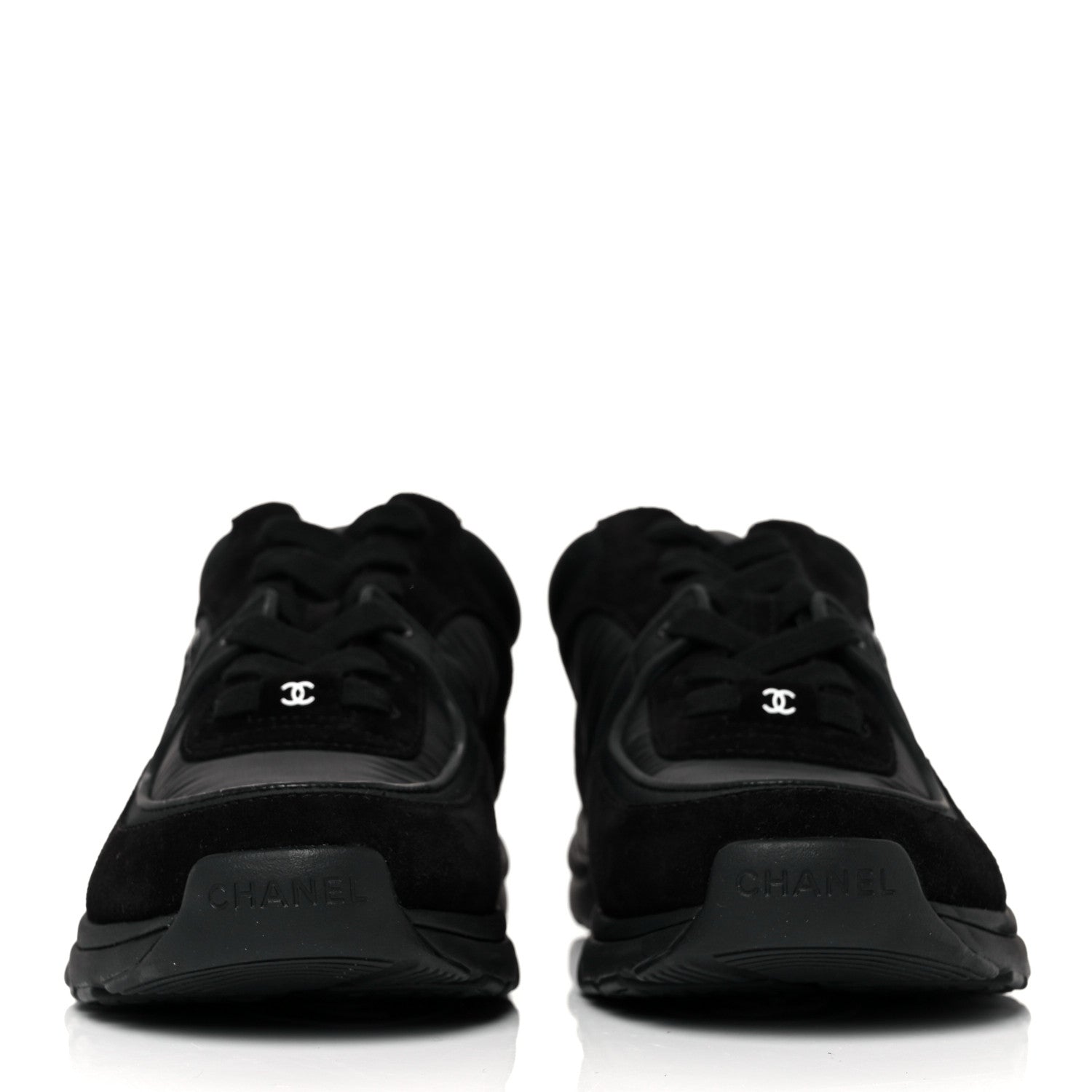 Chanel Nylon Calfskin Suede CC Sneakers 38 Black 2 of 9