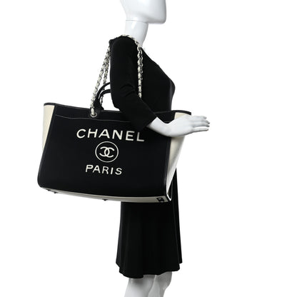 Chanel Wool Felt Calfskin Large Deauville Tote Black White 2 of 10
