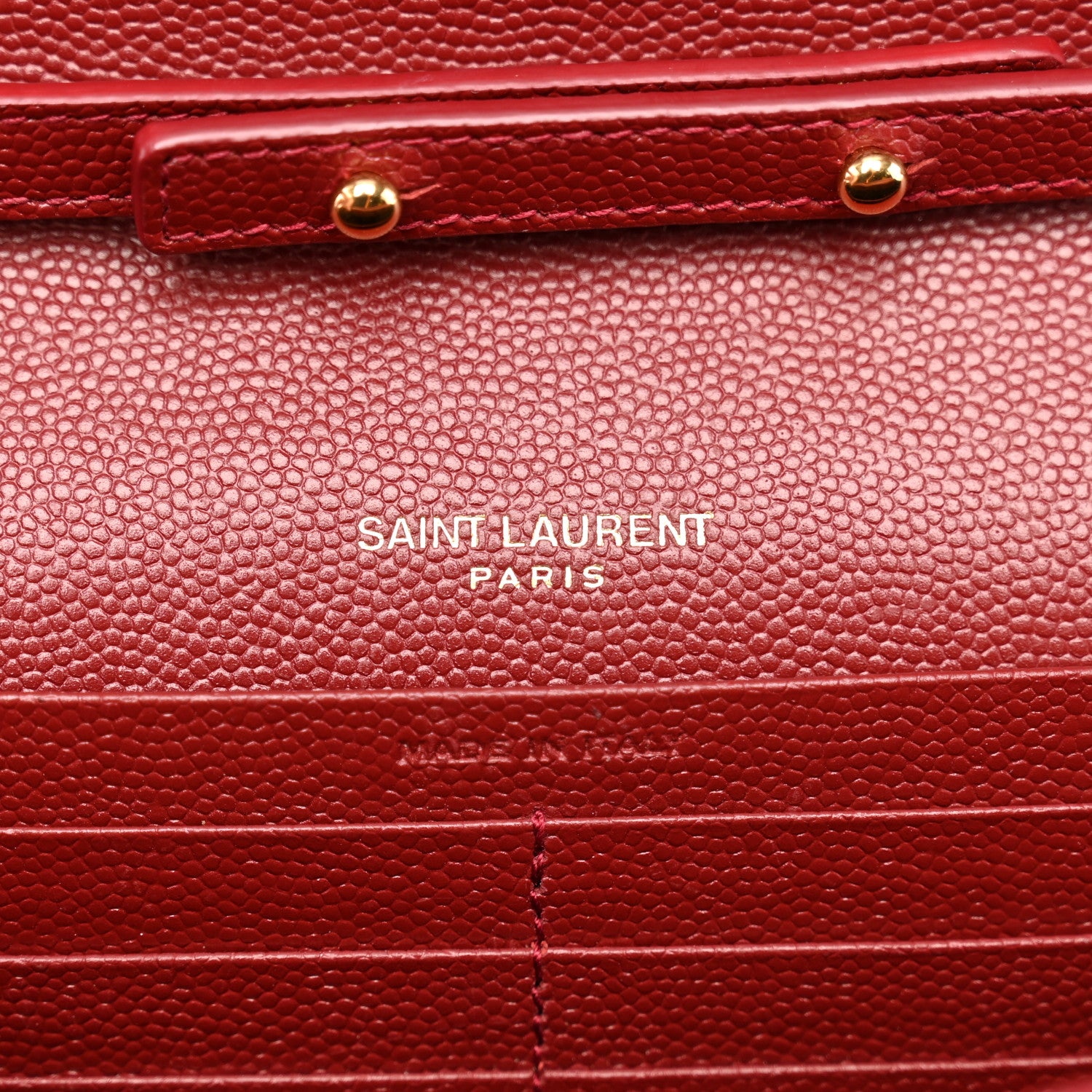 Saint Laurent Grain De Poudre Matelasse Chevron Monogram Chain Wallet Opyum Red 6 of 10