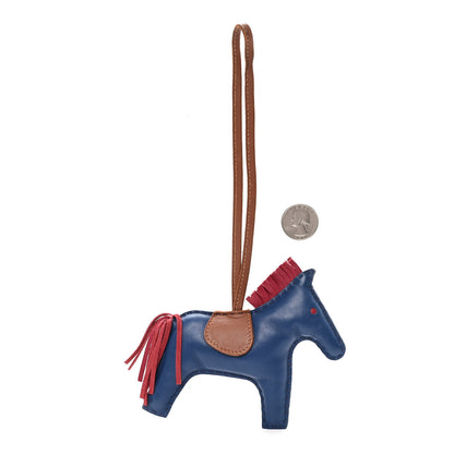 Hermes Milo Lambskin Grigri Rodeo Horse Bag Charm MM Bleu De Malte Rubis Fauve 2 of 3