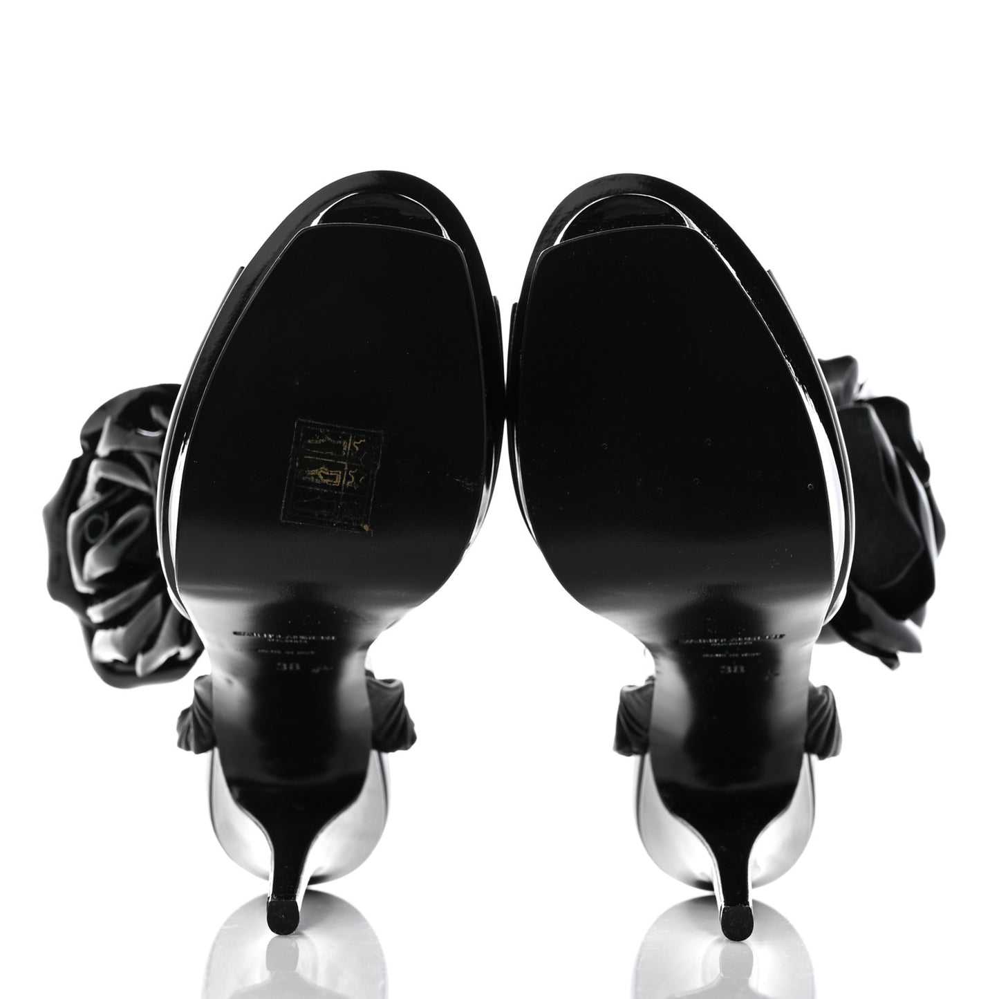 Patent Flower Ankle Strap Platform Pumps 38 Black