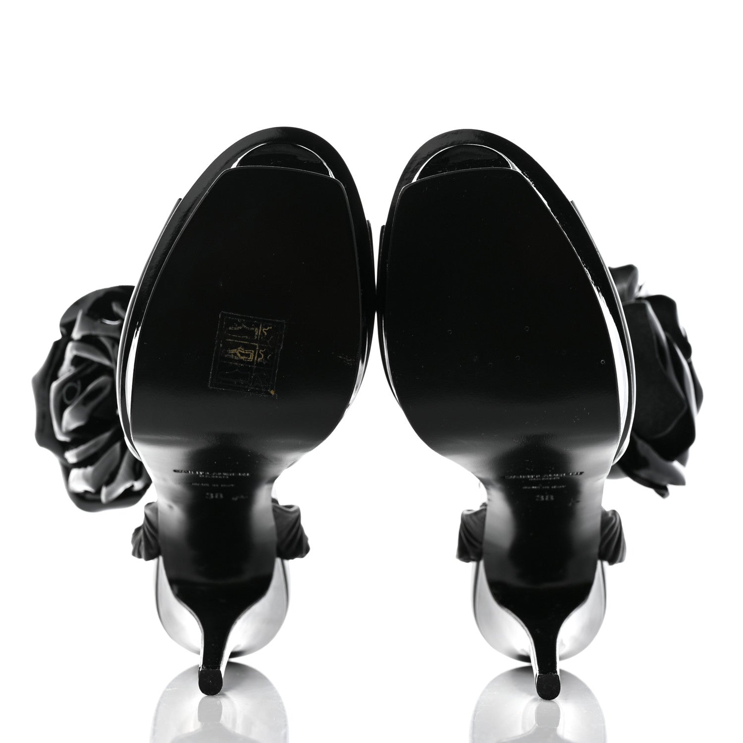 Saint Laurent Patent Flower Ankle Strap Platform Pumps 38 Black 5 of 11