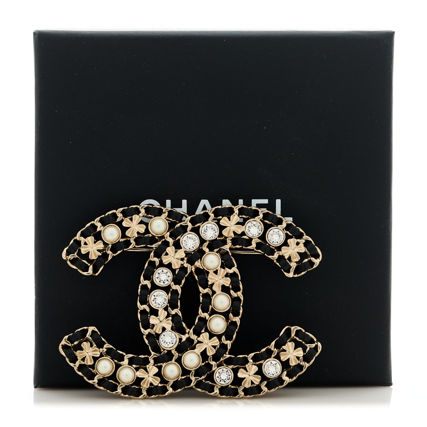 Chanel Lambskin Pearl Crystal CC Brooch Gold Black 5 of 5