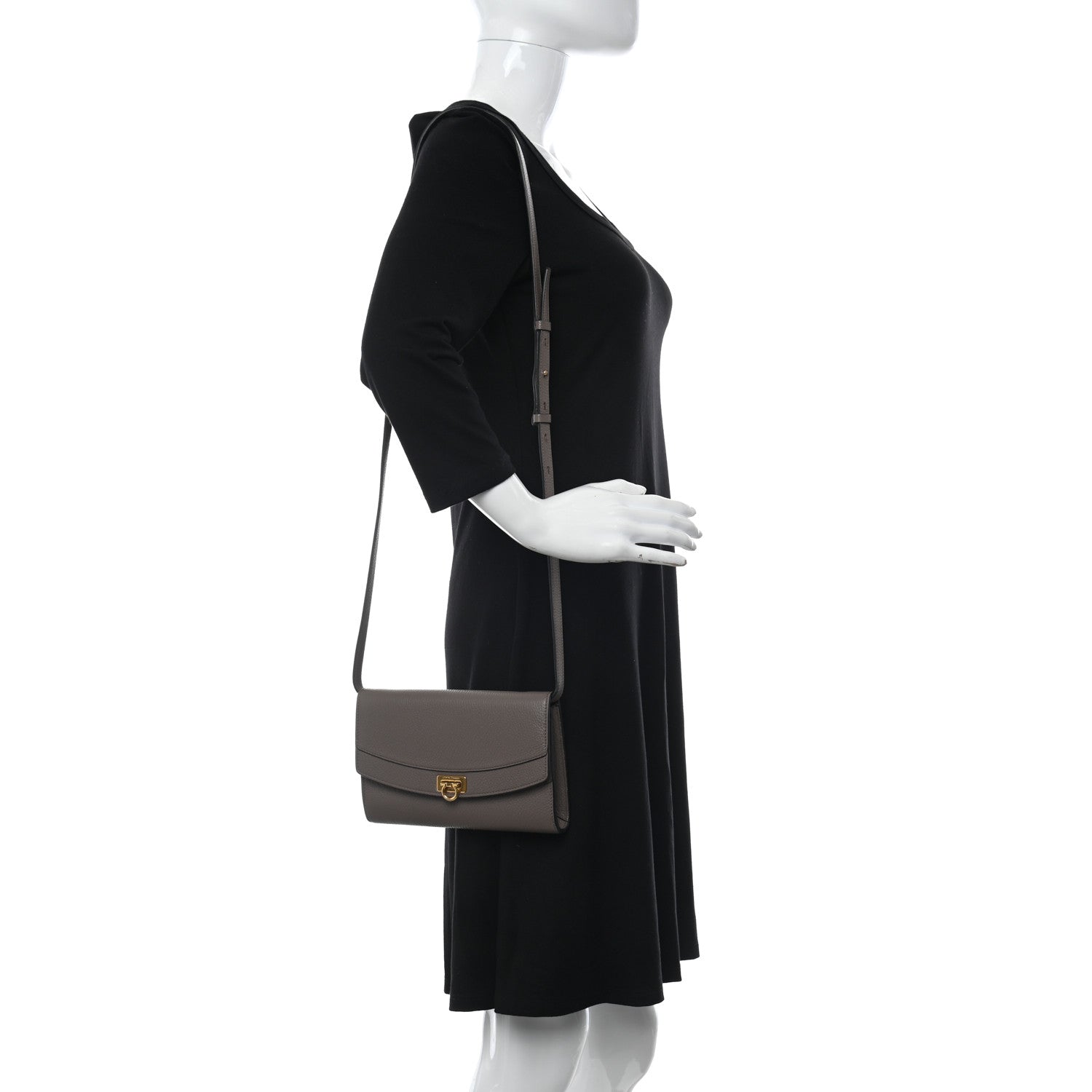 Salvatore Ferragamo Grained Calfskin Gancini Crossbody Flap Caraway Seed 2 of 9
