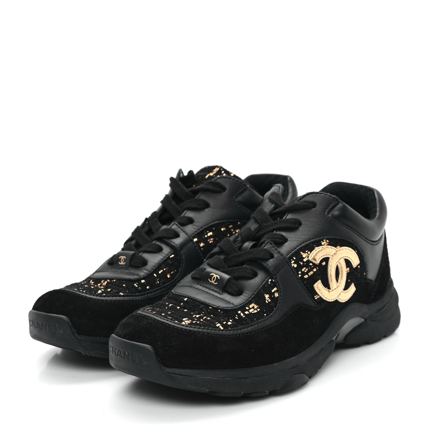 Suede Tweed CC Sneakers 38 Black Gold