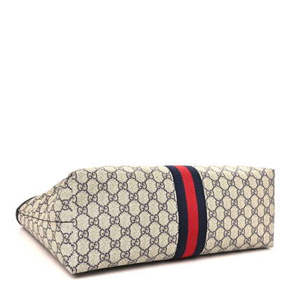 Gucci GG Supreme Monogram Textured Calfskin Web Medium Ophidia Shopping Tote Beige Blue 4 of 10