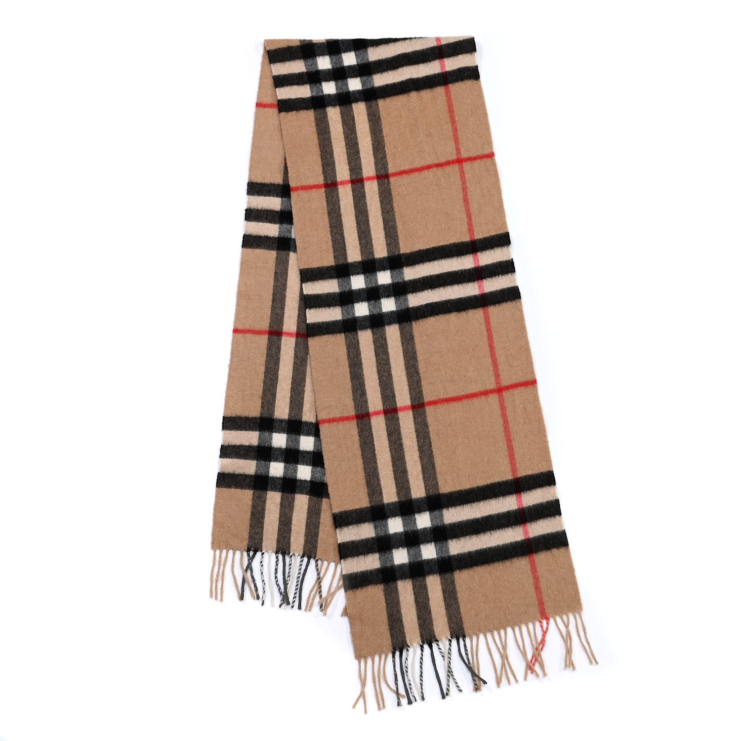 Burberry Cashmere Giant Check Fringe Scarf Camel 2 of 4