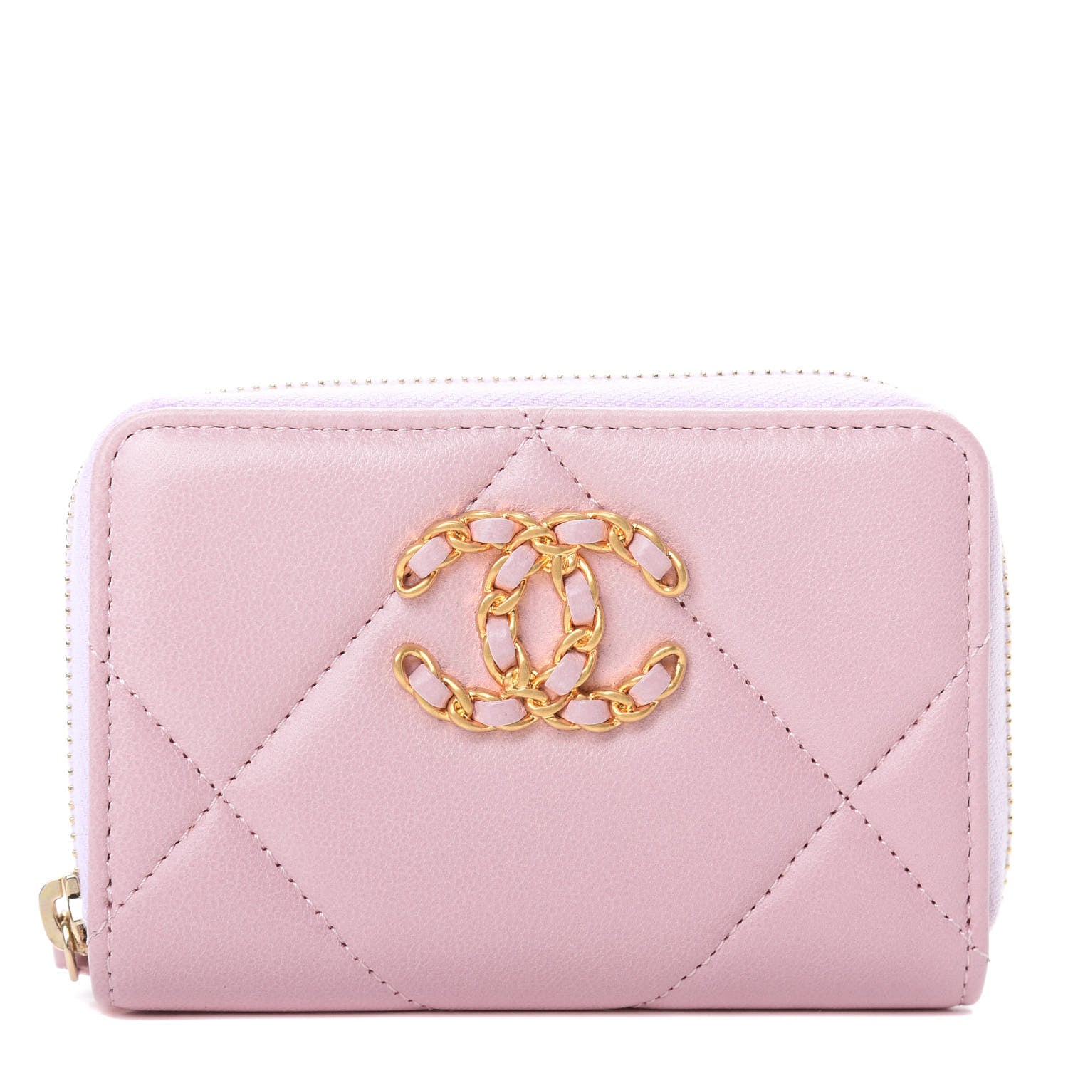 Chanel Lambskin Quilted 19 Zip Around Coin Purse Wallet Light Pink 1 of 8